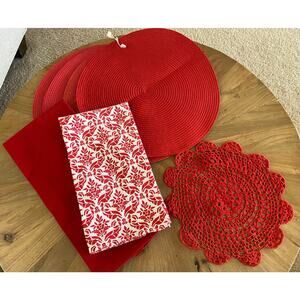 Curated Red Kitchen & Decor Bundle – Towels, Placemats & Doily
